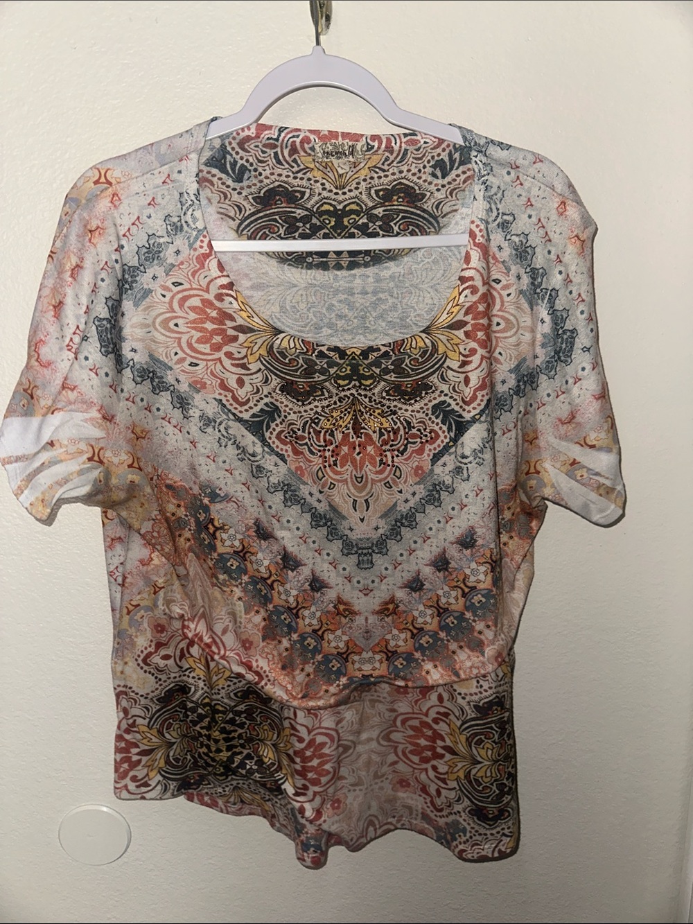 Women's Patterned Scoop Neck Top - Multi-Color